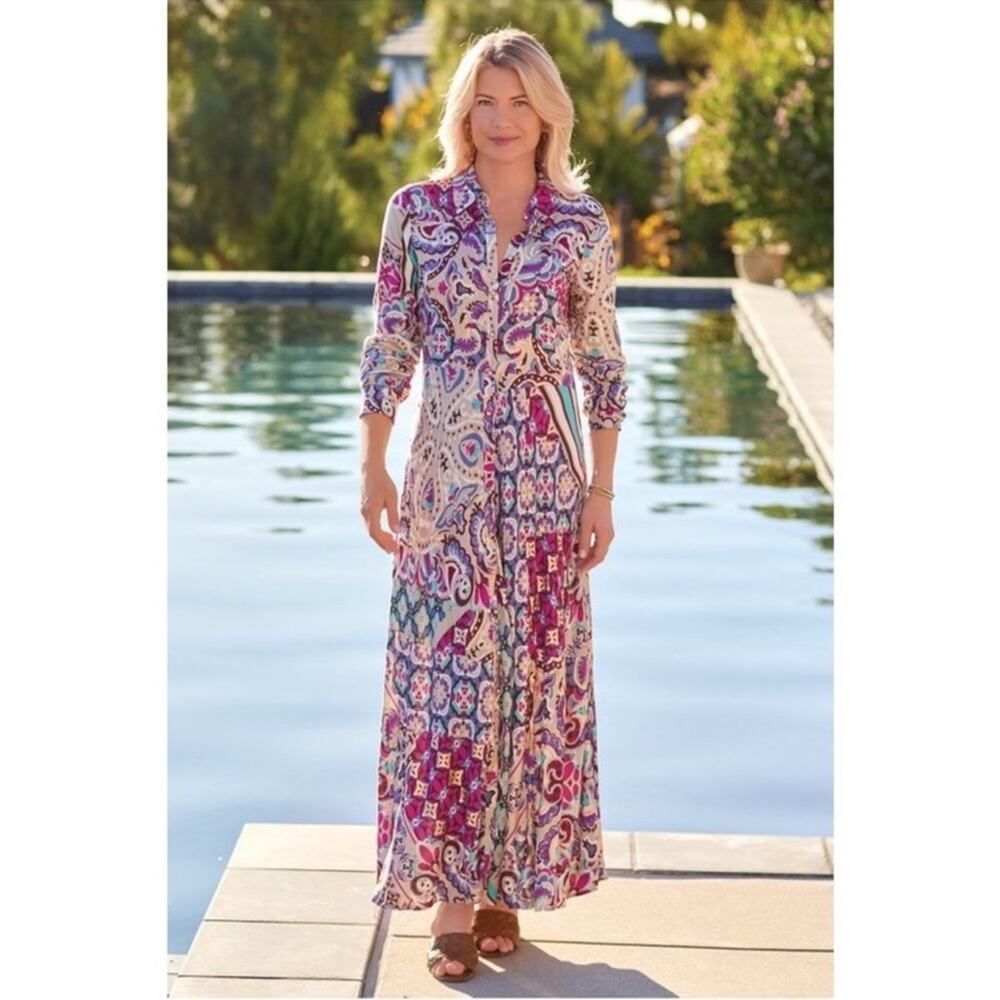 Soft Surroundings Multicolor Paisley Maxi Dress (Purple, Pink, Blue)